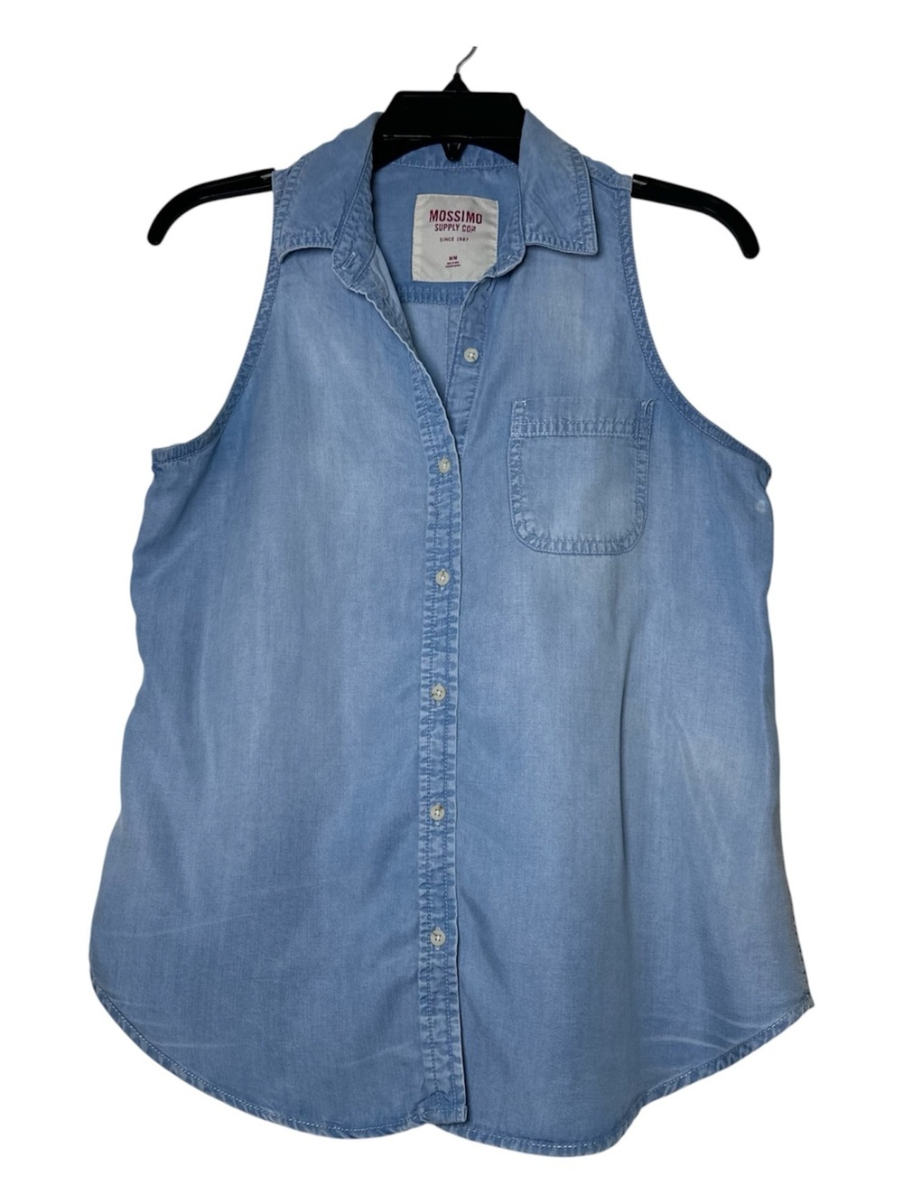 Mossimo Supply Co. 100% Lyocell Light Blue Sleeveless Chambray Slit Back Open M